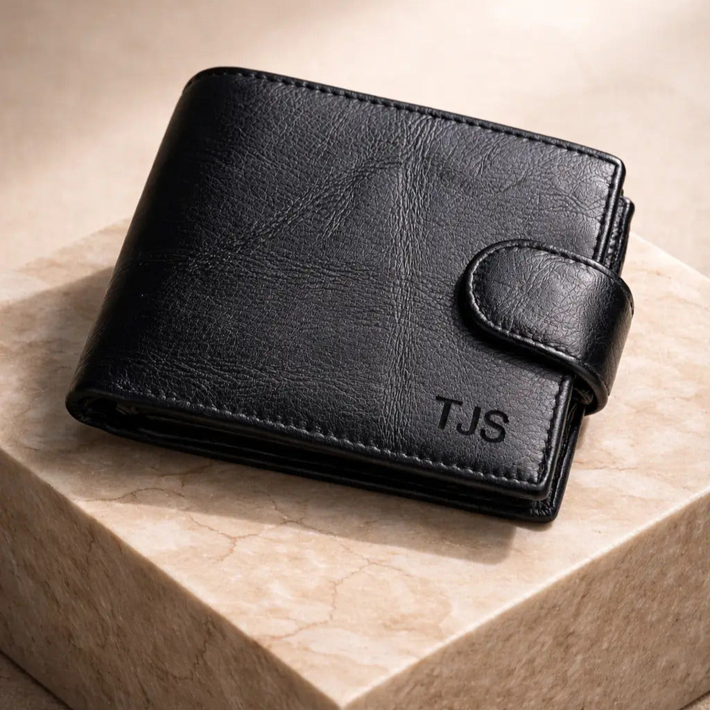 Leather Bifold Wallet in dark mocha full-grain leather, featuring a smooth minimalist exterior and hand-stitched edges.