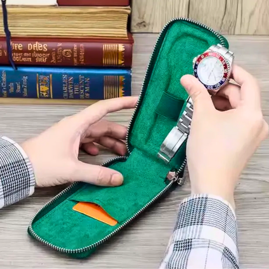 Green Saffiano Leather Watch Case Single slot