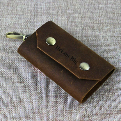 Personalised Leather 6-Hook Key Organiser – Dark Brown