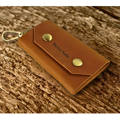 Personalised Leather 6-Hook Key Organiser – Brown