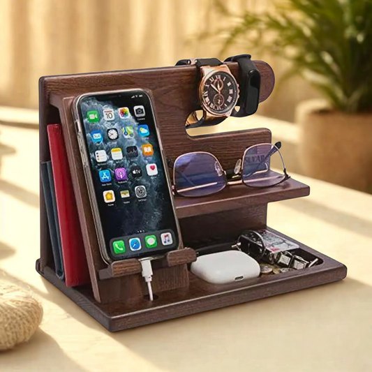 Wooden Phone Docking Station Dark Brown