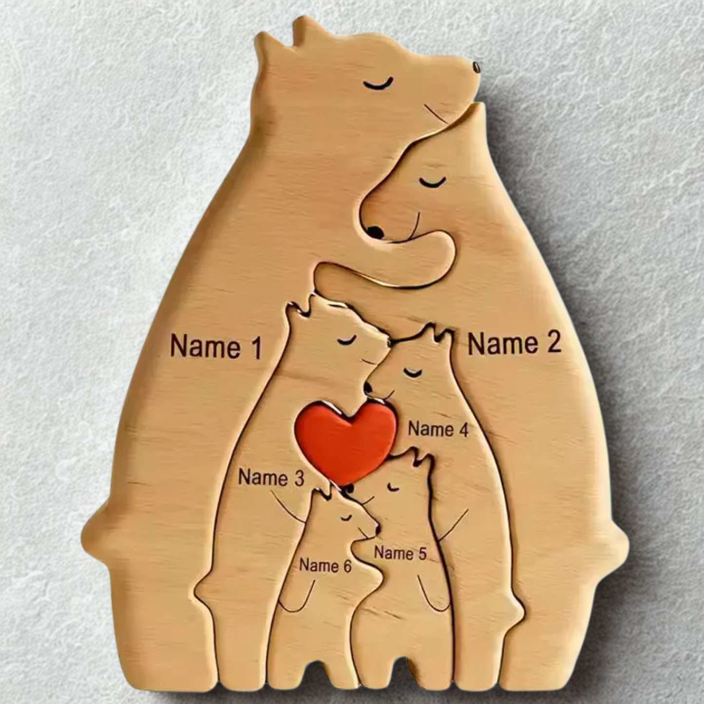 Personalised Wooden Bear Family Puzzle Set of 6