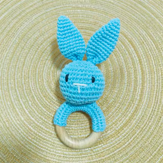 Handmade Crochet Bunny Rattle Dark Blue