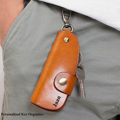 Personalised Name Engraved Leather Keychain – Brown