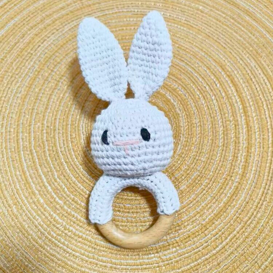 Handmade Crochet Bunny Rattle Light Blue