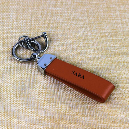 Slim Leather Keychain Tan – Custom Engraved