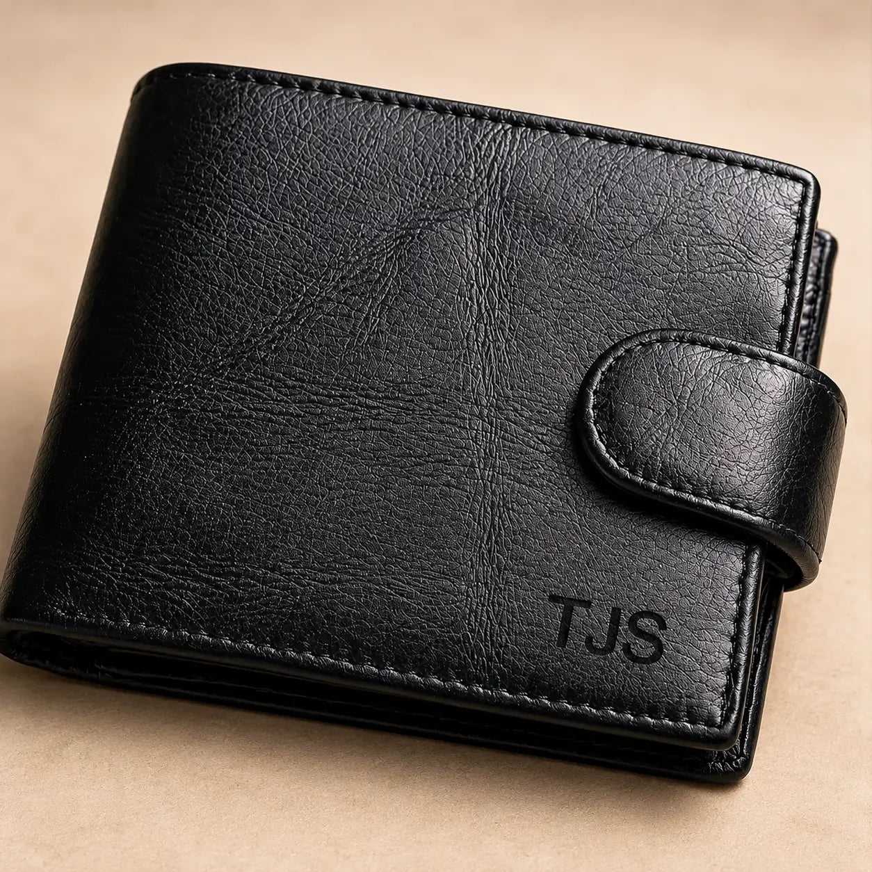 Men's Trifold Leather Wallet - Full Grain Black (Personalised)