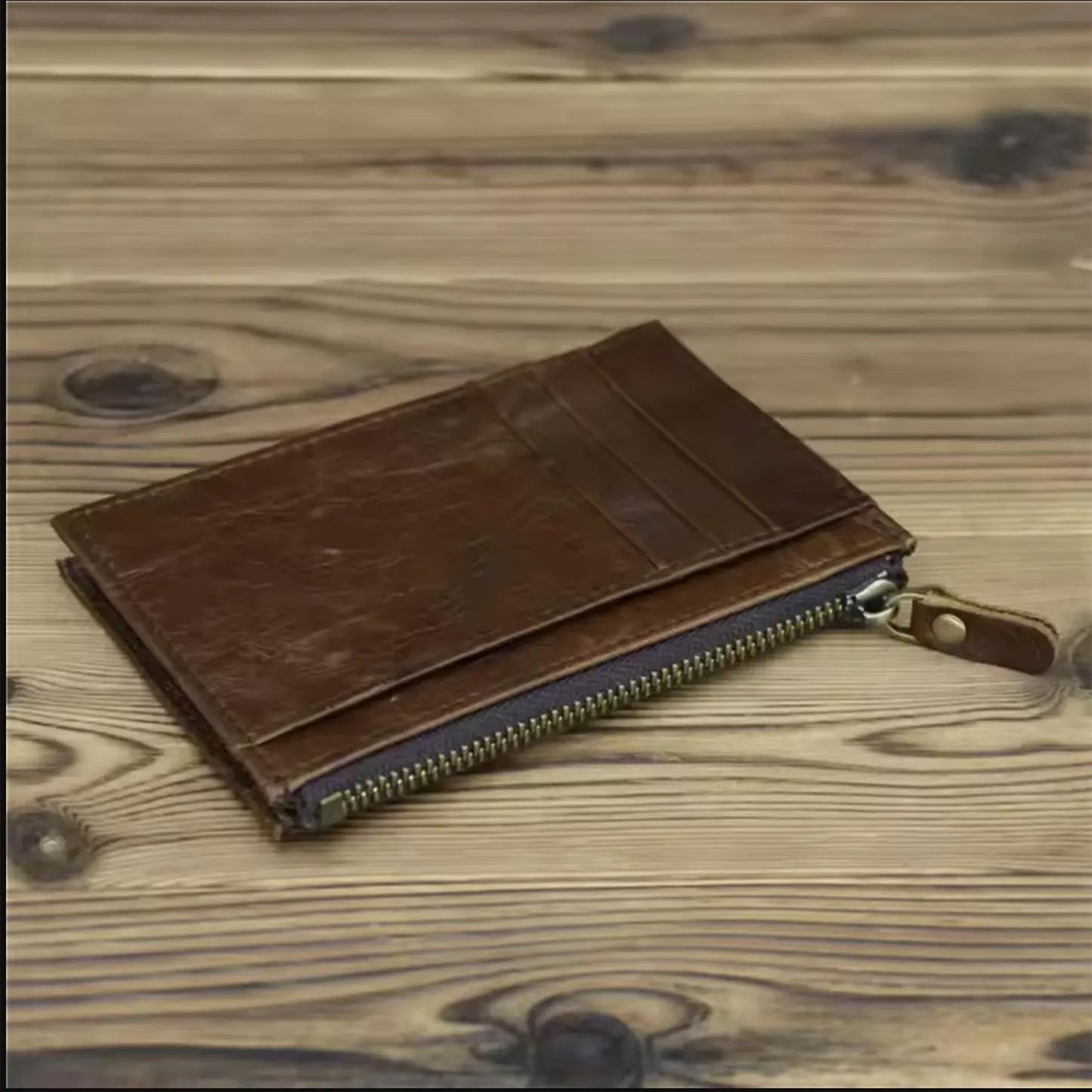 Custom monogrammed men's leather wallet in deep brown, featuring a personalized laser-etched name and reinforced edge stitching, presented in a professional flat-lay.
