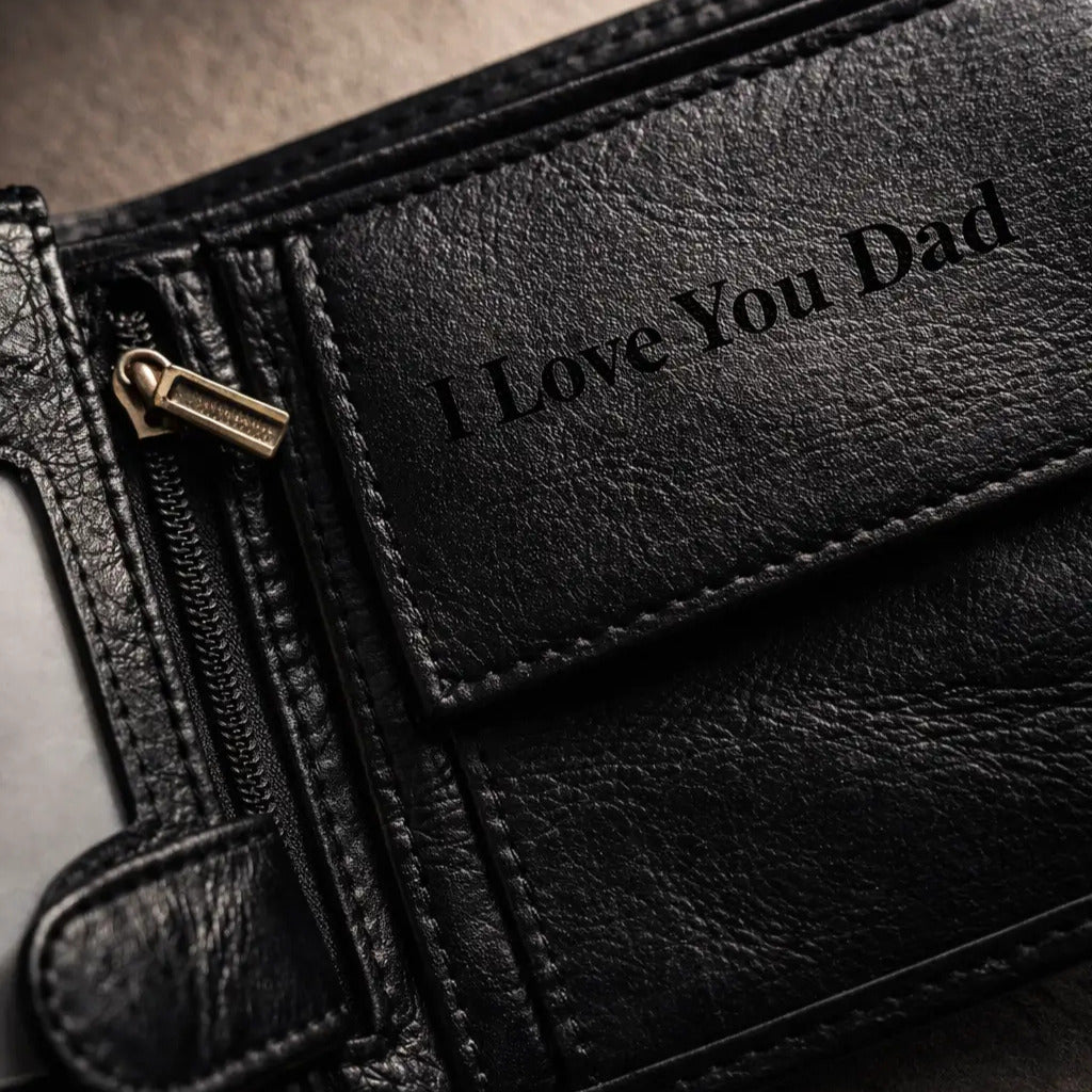 Leather Bifold Wallet in espresso full-grain leather, highlighting a minimalist cover with precision-stitched edges.