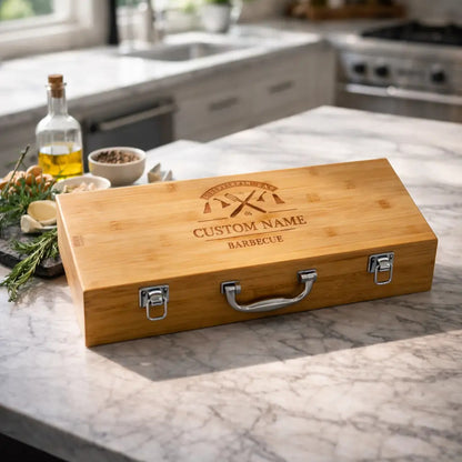 Personalised 5-Piece BBQ Tool Set with Bamboo Gift Case