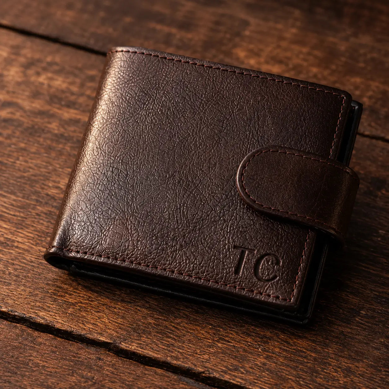 Men's Trifold Leather Wallet - High Capacity Full Grain Dark Brown