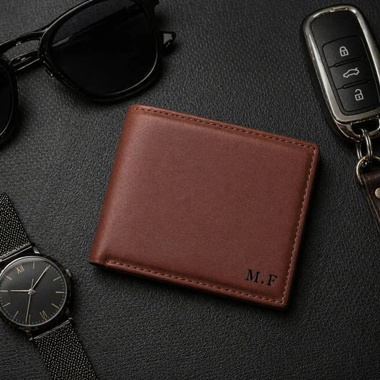 Brown Trifold Leather Wallet for Men Full Grain (Personalised Option)
