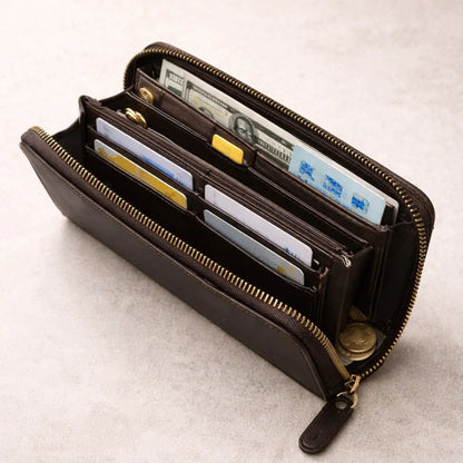 Zip Around Wallet for Women Dark Brown