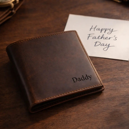 Crazy Horse Leather Wallet for Men | Custom Engraved Anniversary