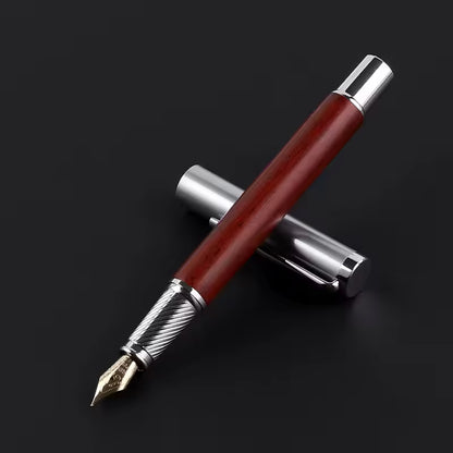 Mahogany Executive Fountain Pen Set with Refillable Ink Converter – Professional Calligraphy Gift Box