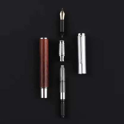 Mahogany Executive Fountain Pen Set with Refillable Ink Converter – Professional Calligraphy Gift Box