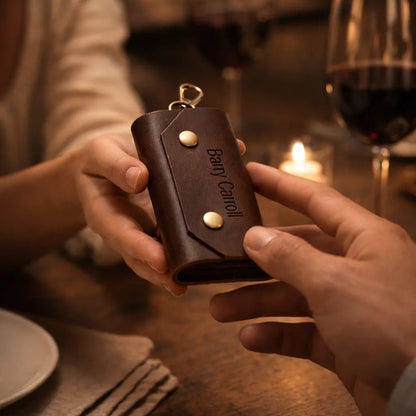 Personalised Leather 6-Hook Key Organiser – Dark Brown