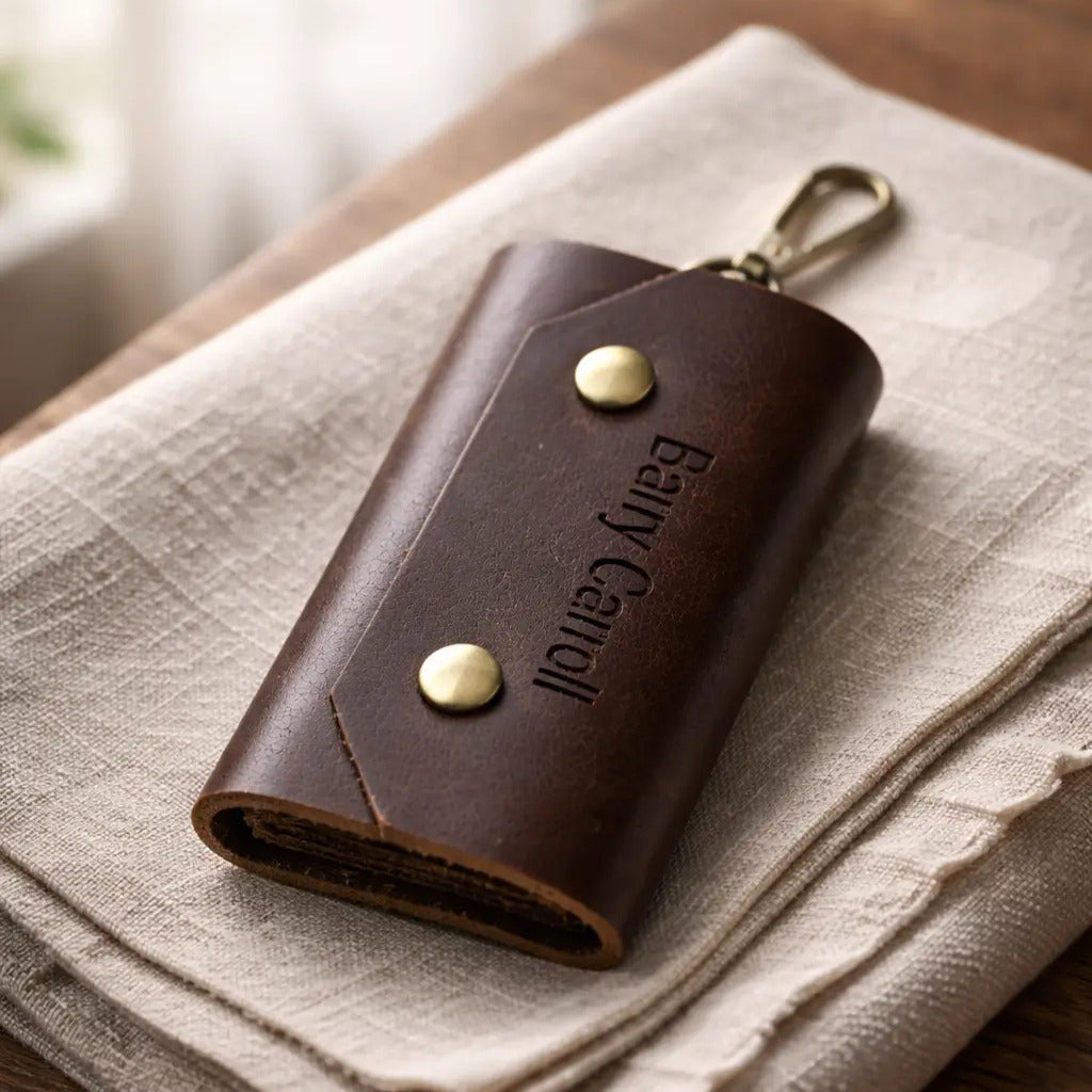Personalised Leather 6-Hook Key Organiser – Dark Brown
