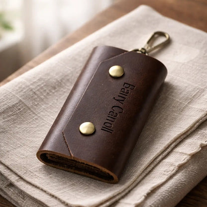 Personalised Leather 6-Hook Key Organiser – Dark Brown