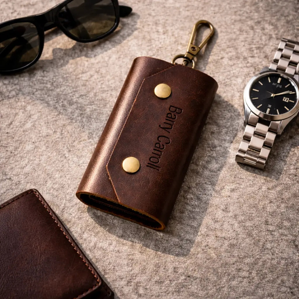 Personalised Leather 6-Hook Key Organiser – Dark Brown