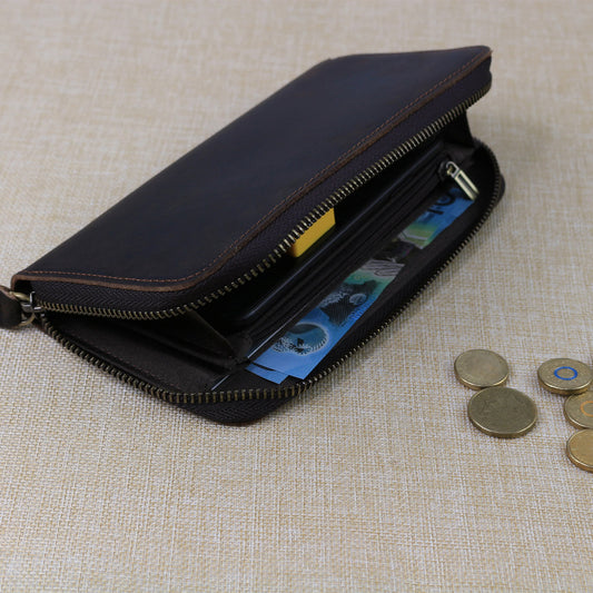 Zip Around Wallet for Women Dark Brown