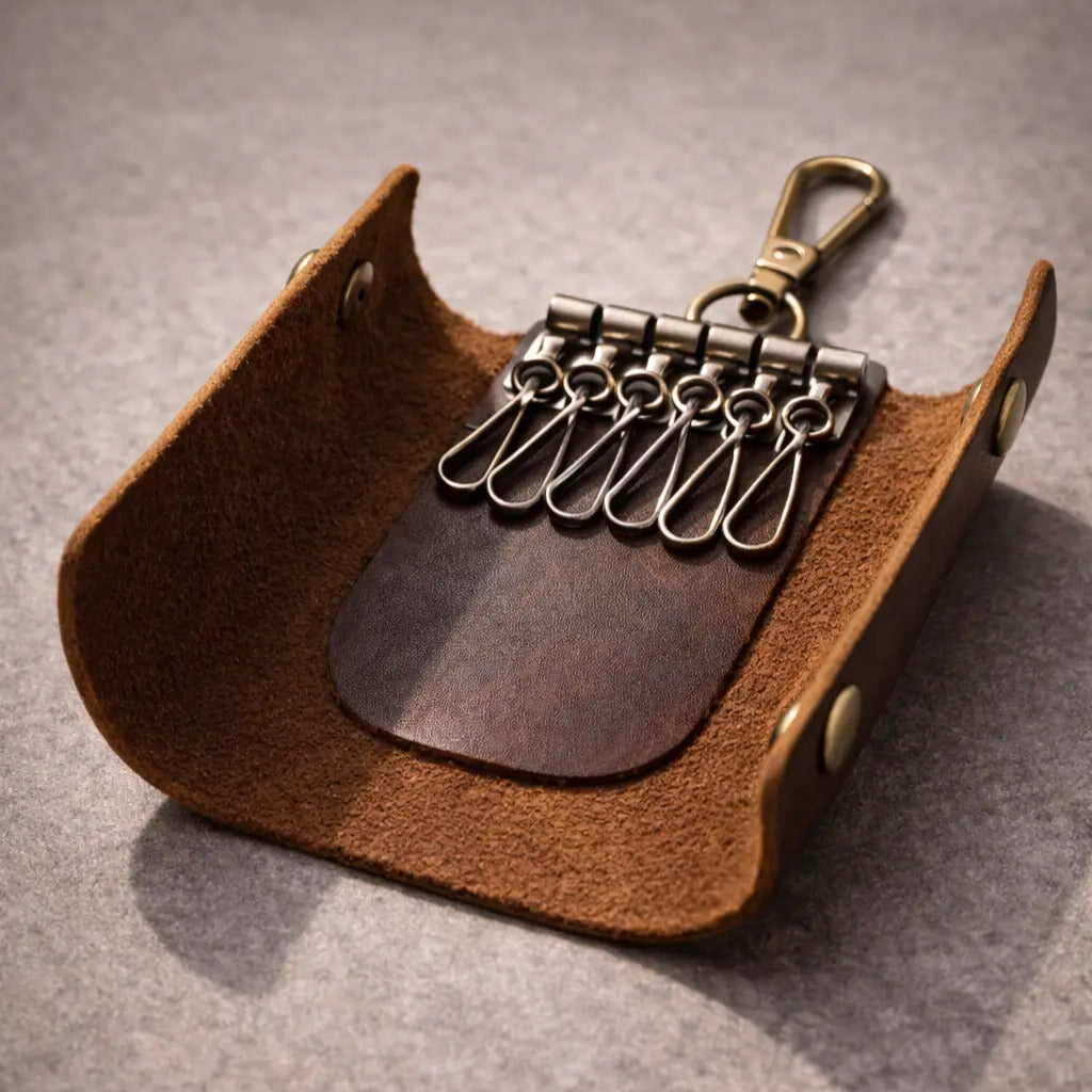 Personalised Leather 6-Hook Key Organiser – Dark Brown