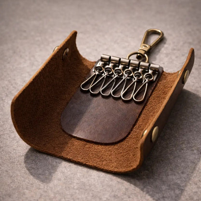 Personalised Leather 6-Hook Key Organiser – Dark Brown