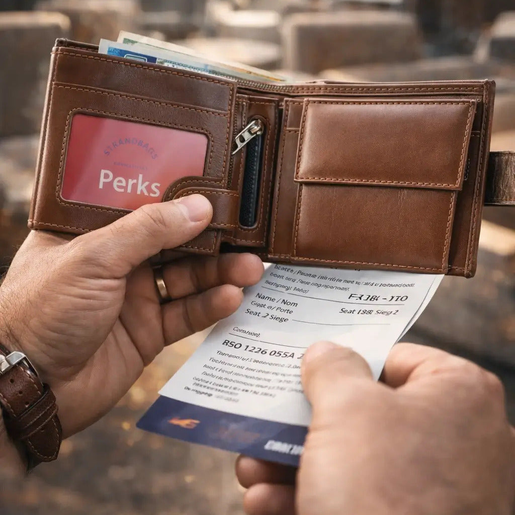 Men's vintage brown leather bifold wallet with coin pouch and zipper pocket, handcrafted leather travel organizer for daily use.