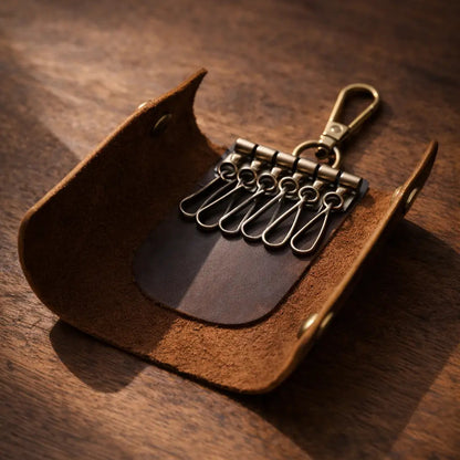 Personalised Leather 6-Hook Key Organiser – Dark Brown