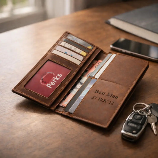 Brown Long Leather Wallet for Men - Full Grain Breast Wallet