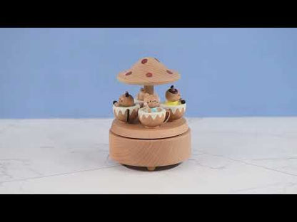 Hand-Cranked Wooden Cat Carousel