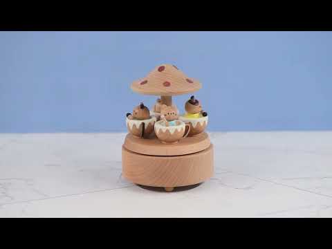 Hand-Cranked Wooden Cat Carousel