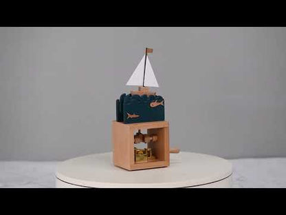 Wooden Sailboat Hand Cranked Music Box