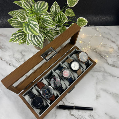 Engraved Wooden Watch Case 6 Slots