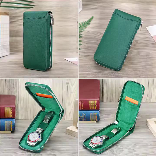 Green Saffiano Leather Watch Case Single slot