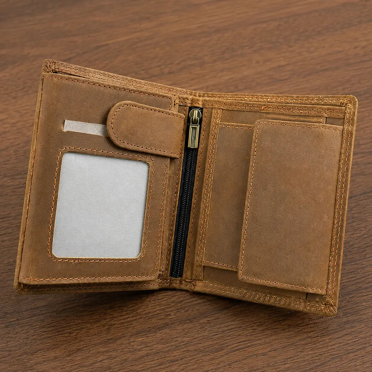 Vertical Bifold Leather Wallet - Slim Secure Design for Men