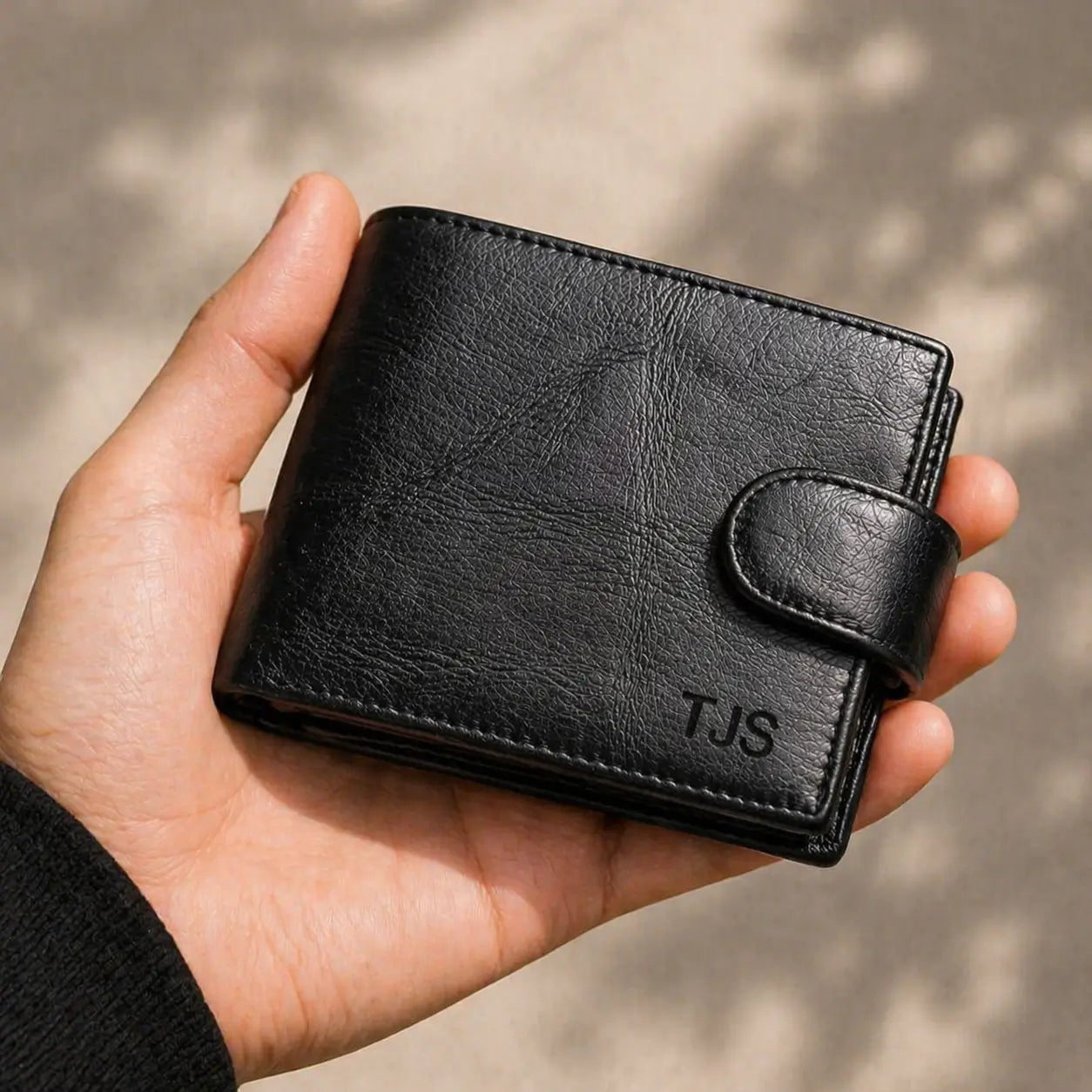 Leather Bifold Wallet in dark mocha full-grain leather, highlighting a slim fold and precision hand-stitched detailing.