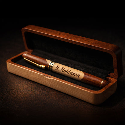 Personalized Wood Pen & Matching Gift Box Set – Custom Engraved Wooden Executive Gift