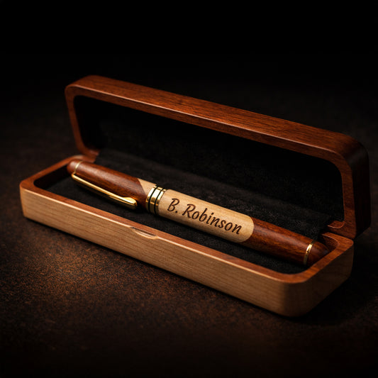 Personalized Wood Pen & Matching Gift Box Set – Custom Engraved Wooden Executive Gift