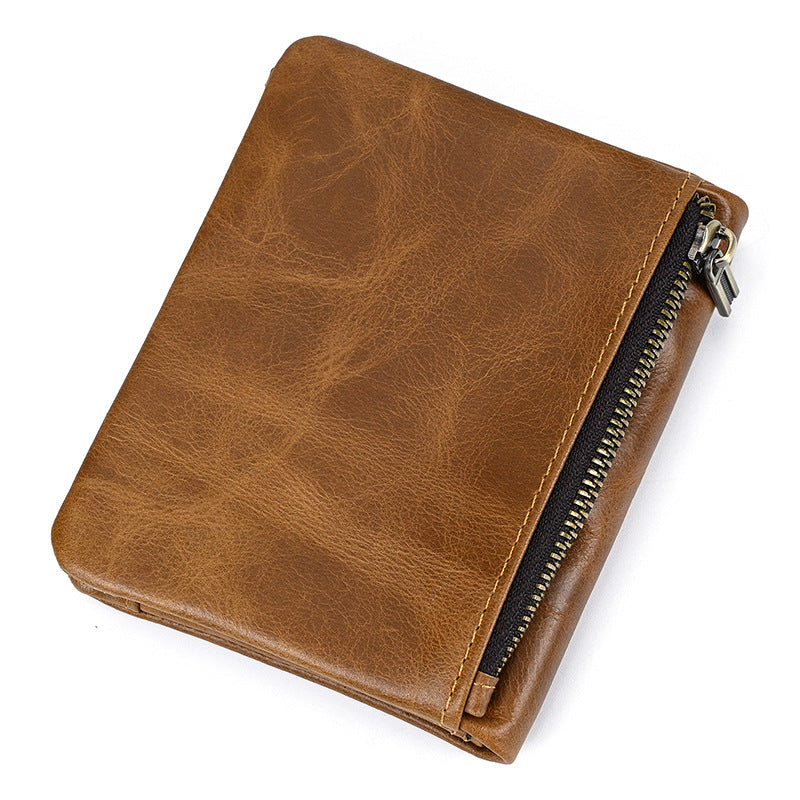 Brown Bifold Soft Leather Zipper Wallet for Men-Personalised