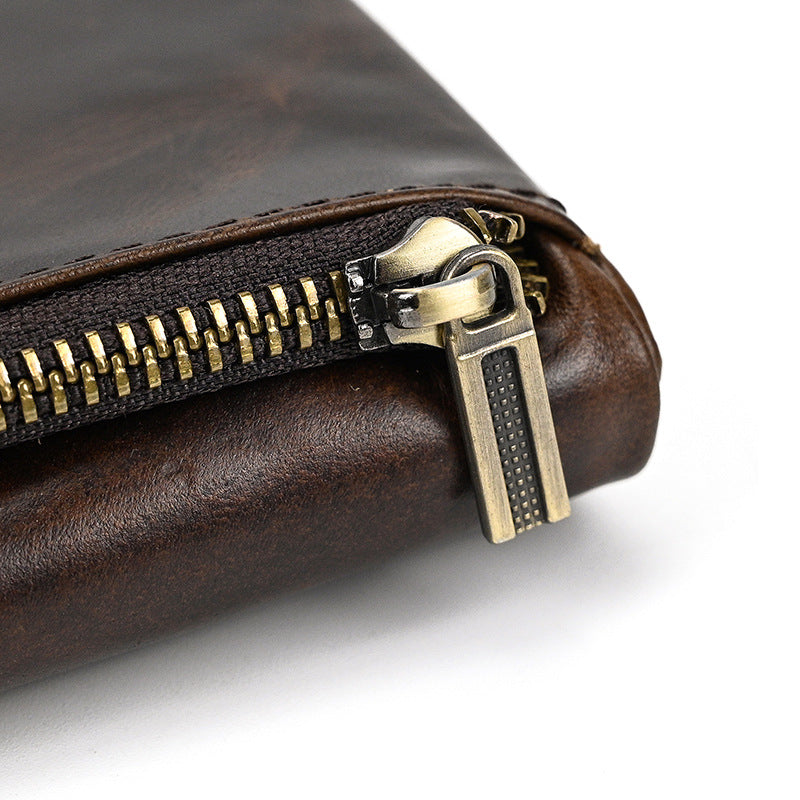 Personalised Dark Brown Bifold Leather Zipper Wallet Unisex