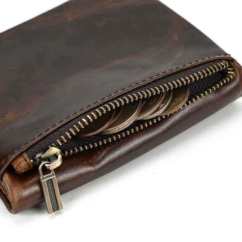 Personalised Dark Brown Bifold Leather Zipper Wallet Unisex