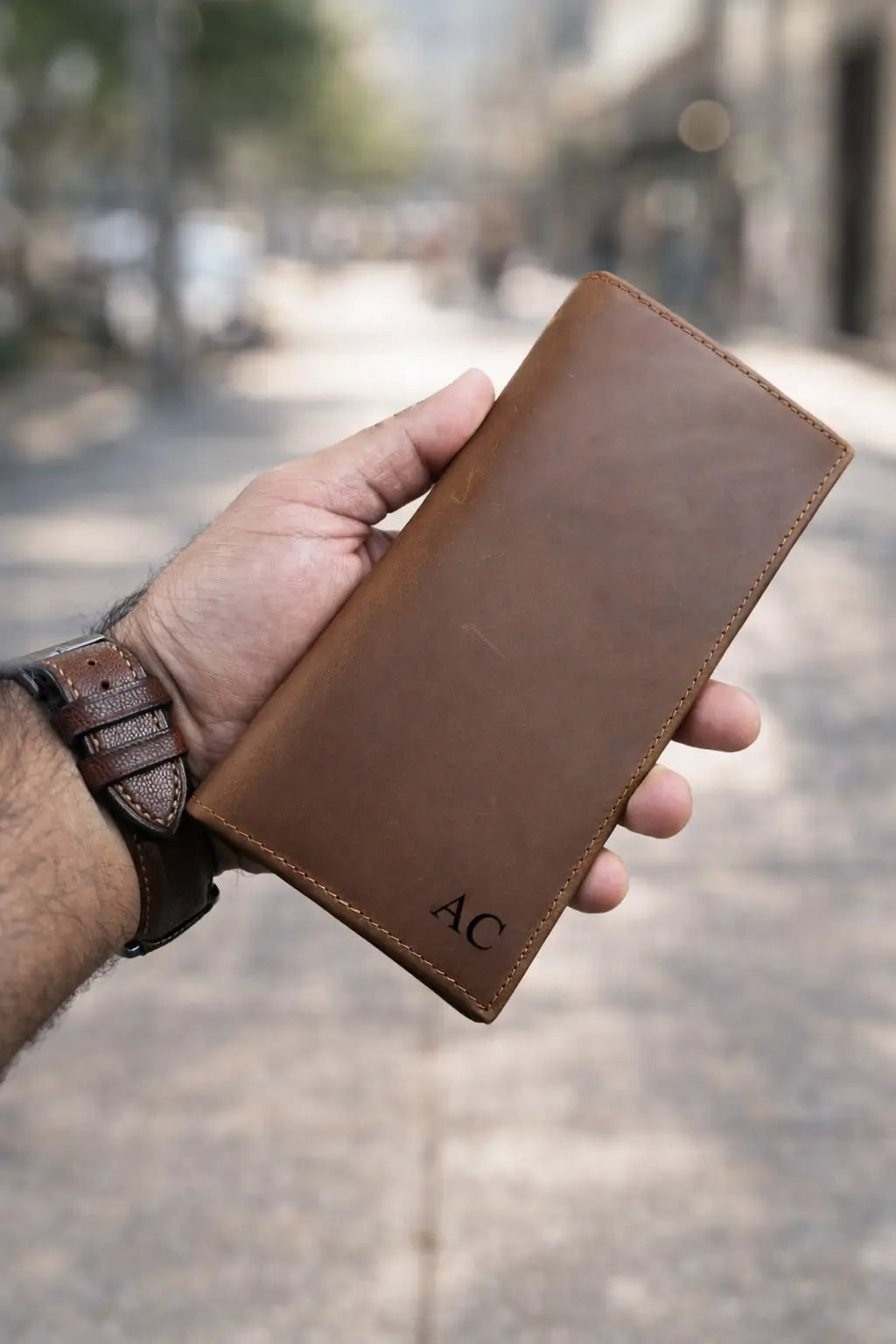 Premium handcrafted light brown leather wallet for men with a slim bifold design, ideal for professional everyday carry and minimalist style.