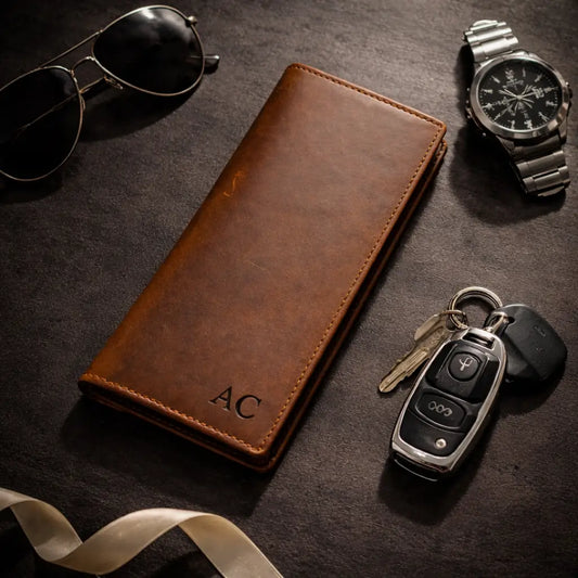 Brown Long Leather Wallet for Men - Full Grain Breast Wallet