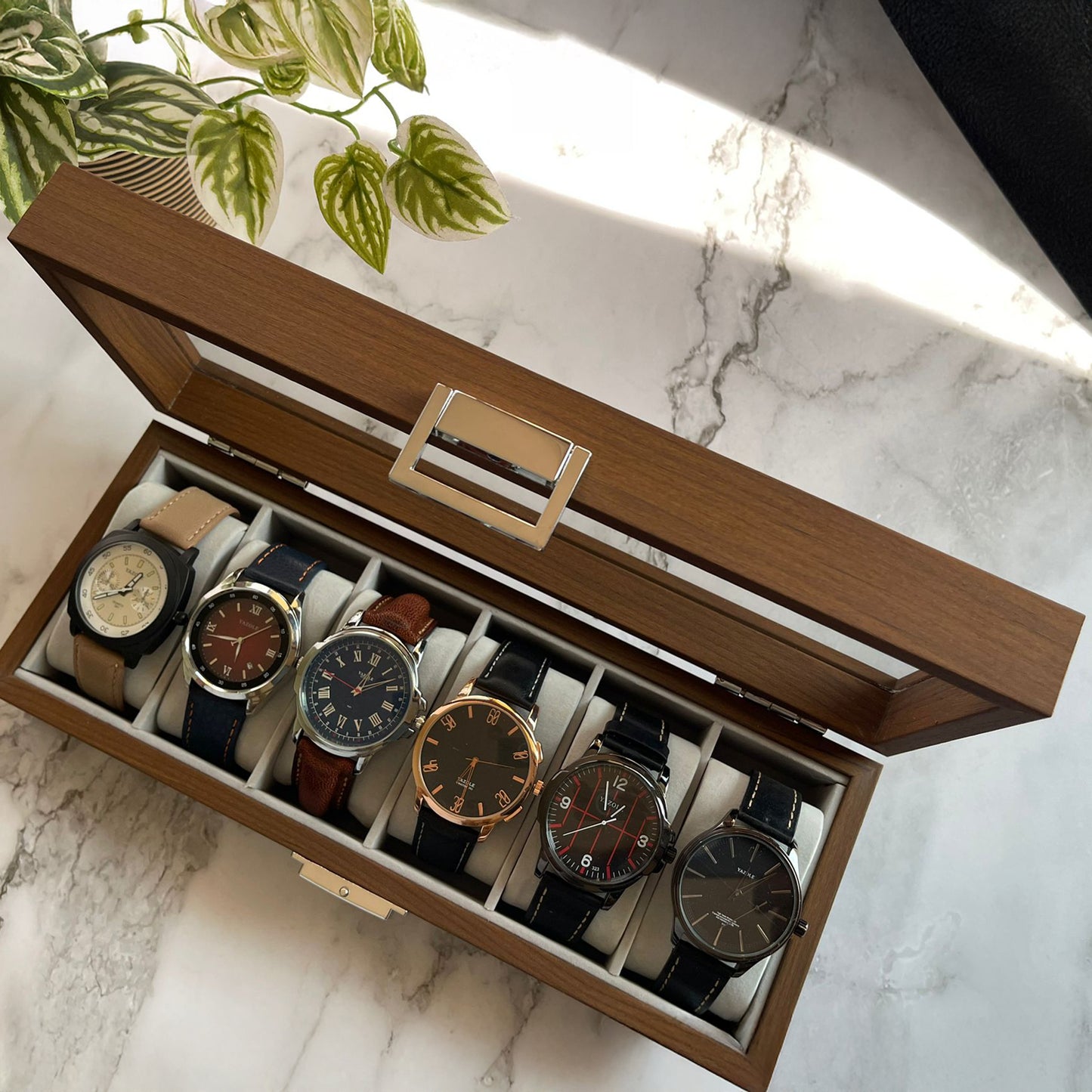 Engraved Wooden Watch Case 6 Slots