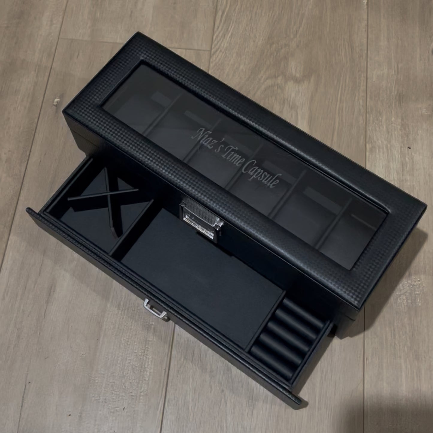 Carbon Fiber Men's Jewelry Box for 6 Watches