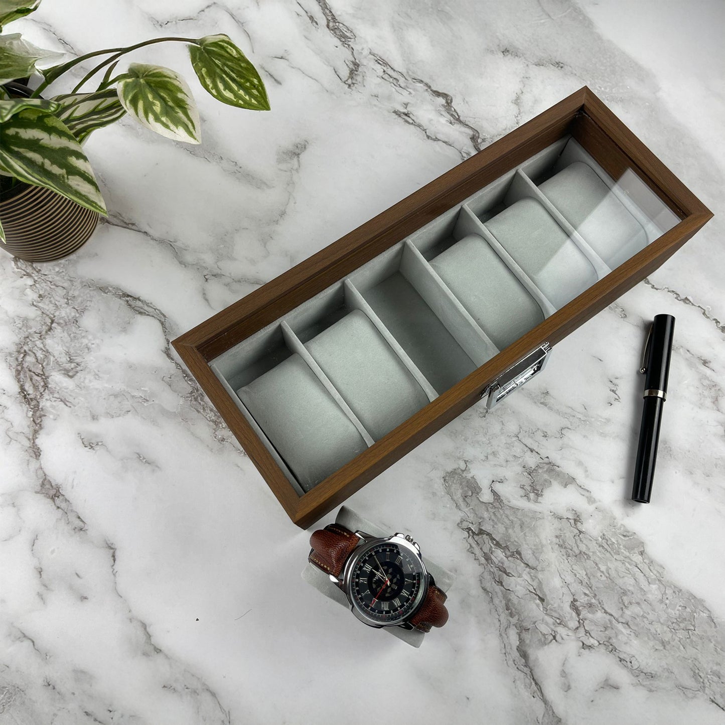 Engraved Wooden Watch Case 6 Slots