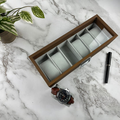 Engraved Wooden Watch Case 6 Slots
