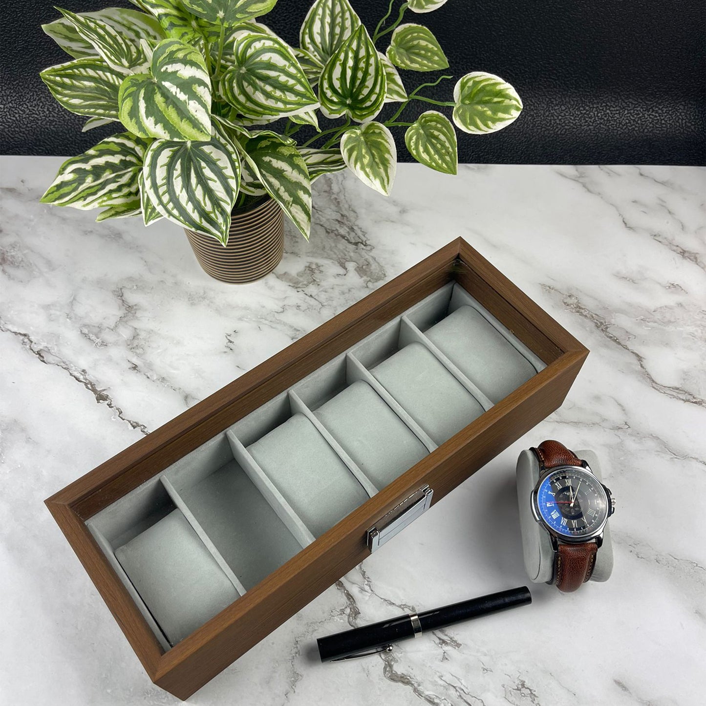 Engraved Wooden Watch Case 6 Slots